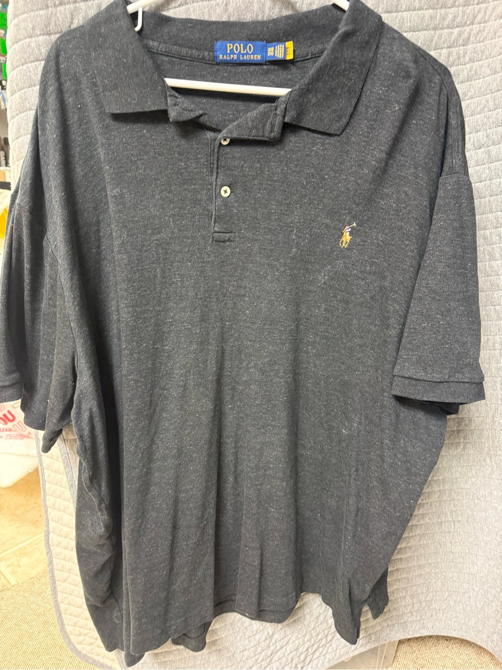 Ralph Lauren Dark Charcoal Heather Polo Shirt with Yellow Pony